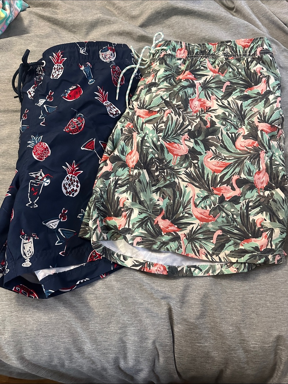 Tropical Flamingo & Navy Cocktail Swim Shorts